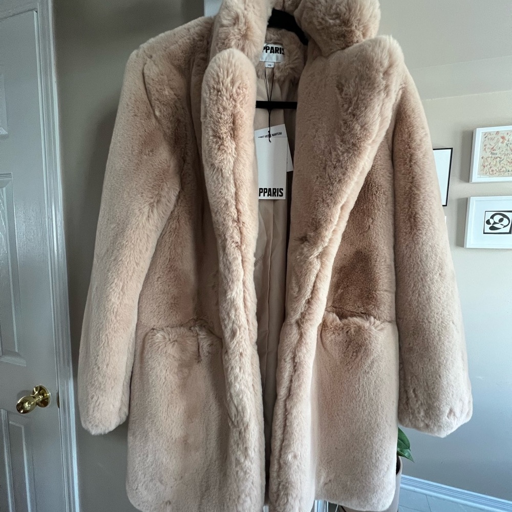 Apparis Sand Faux Fur Coat XS NWT Vegan